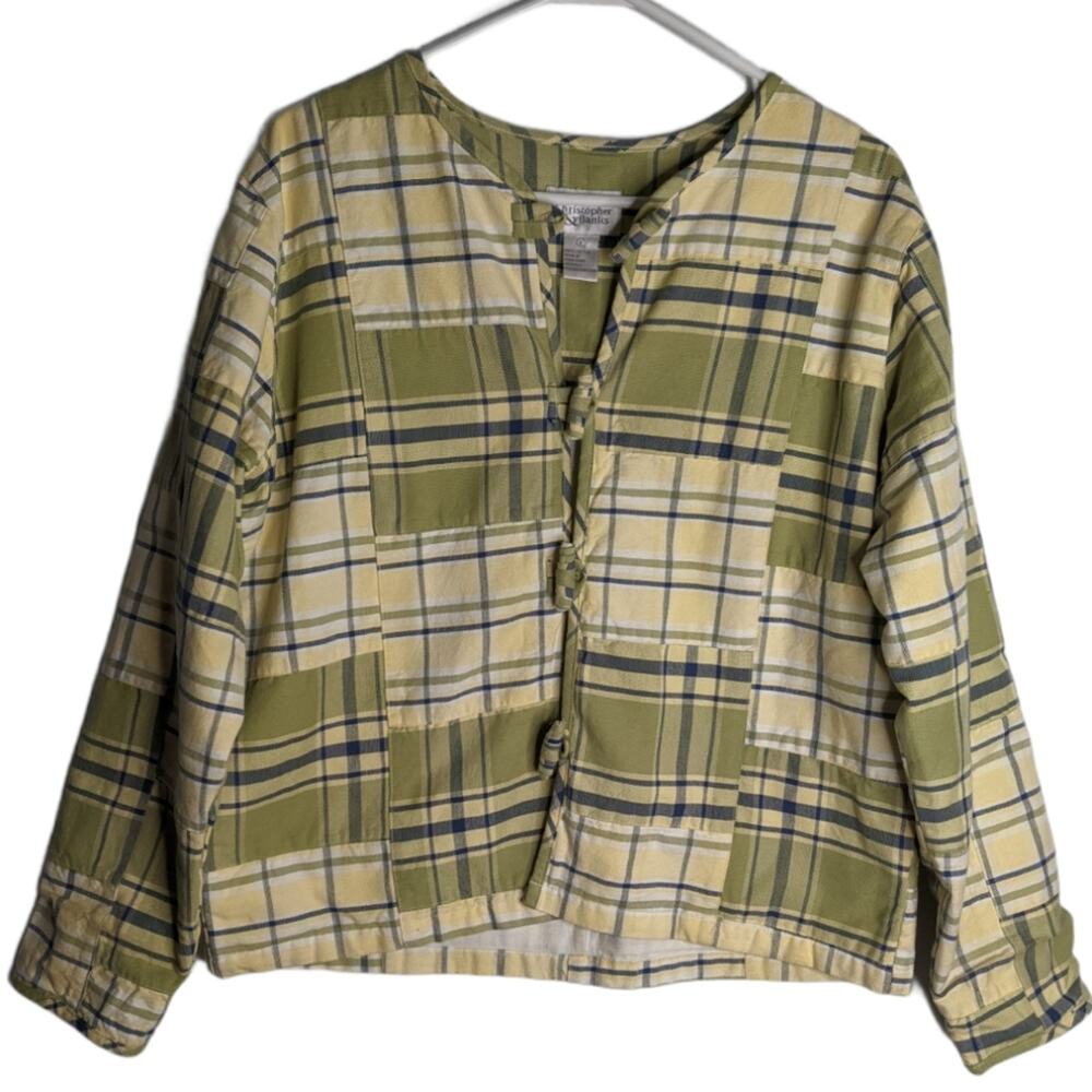 Vintage 80's 90's Christopher & Banks Patch Madras Plaid Cotton Jacket M